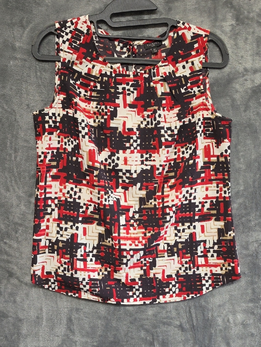 Talbots Red, Black & Cream Abstract Print Sleeveless Camisole